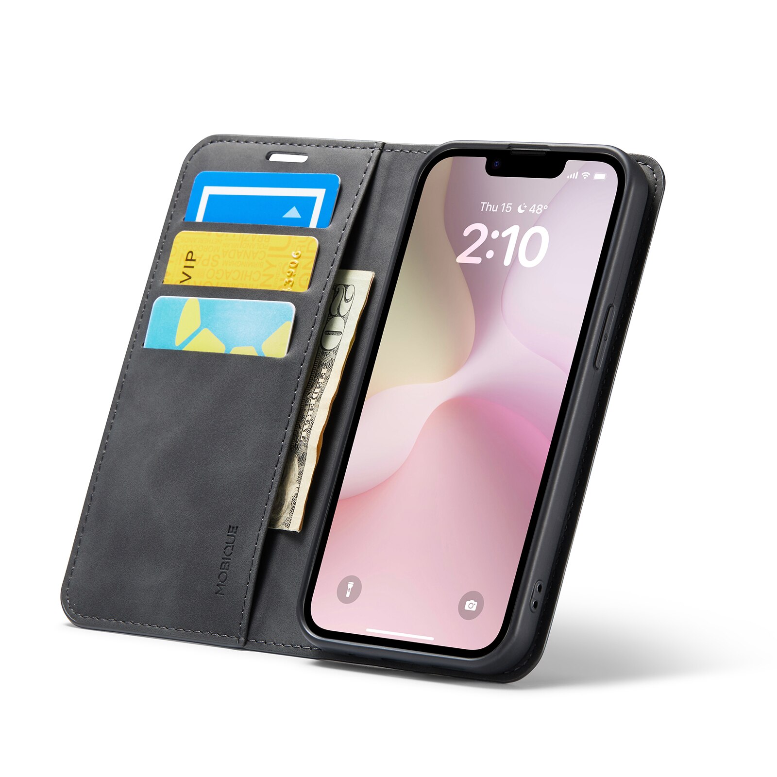 Coque portefeuille mince iPhone 16e, Noir