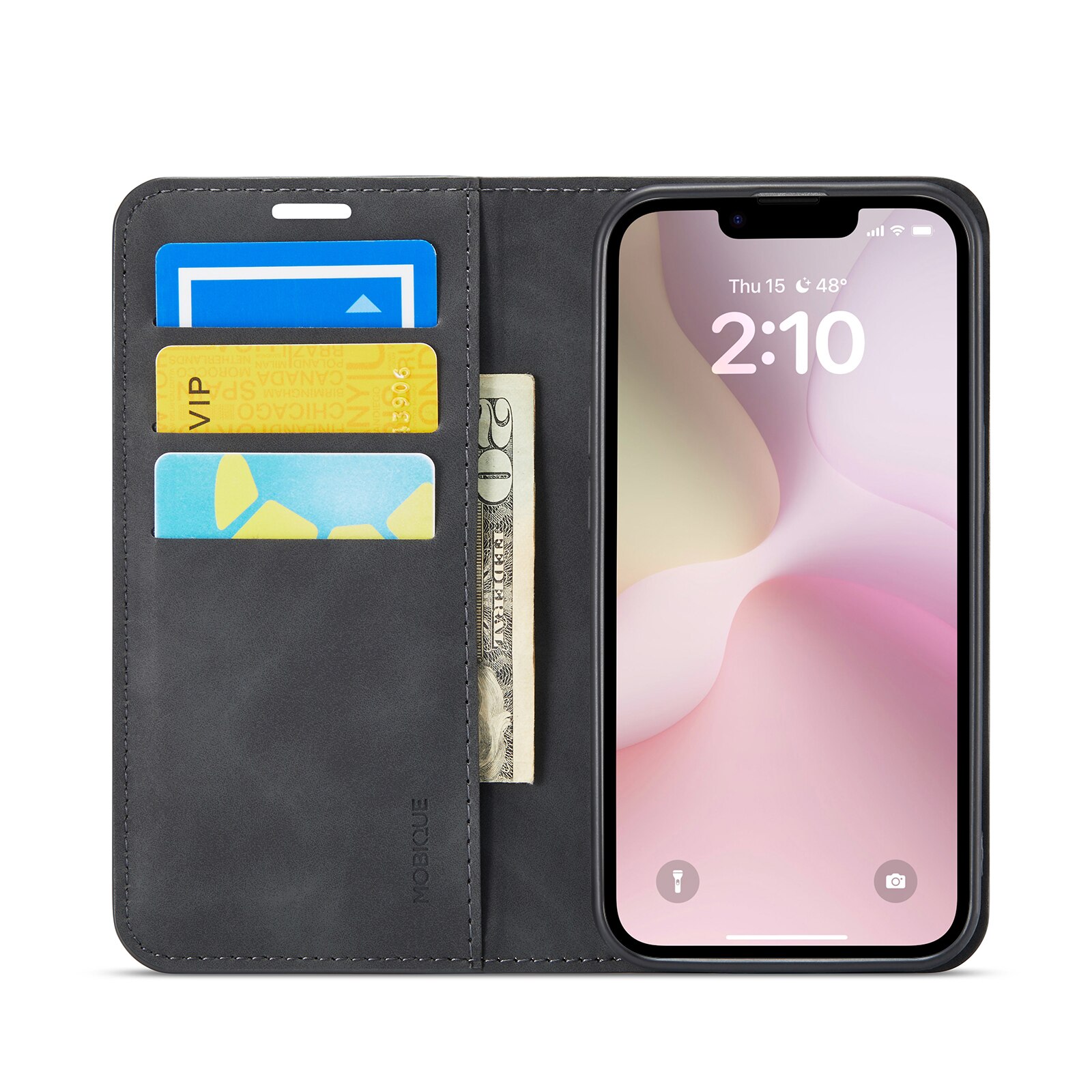 Coque portefeuille mince iPhone 16e, Noir