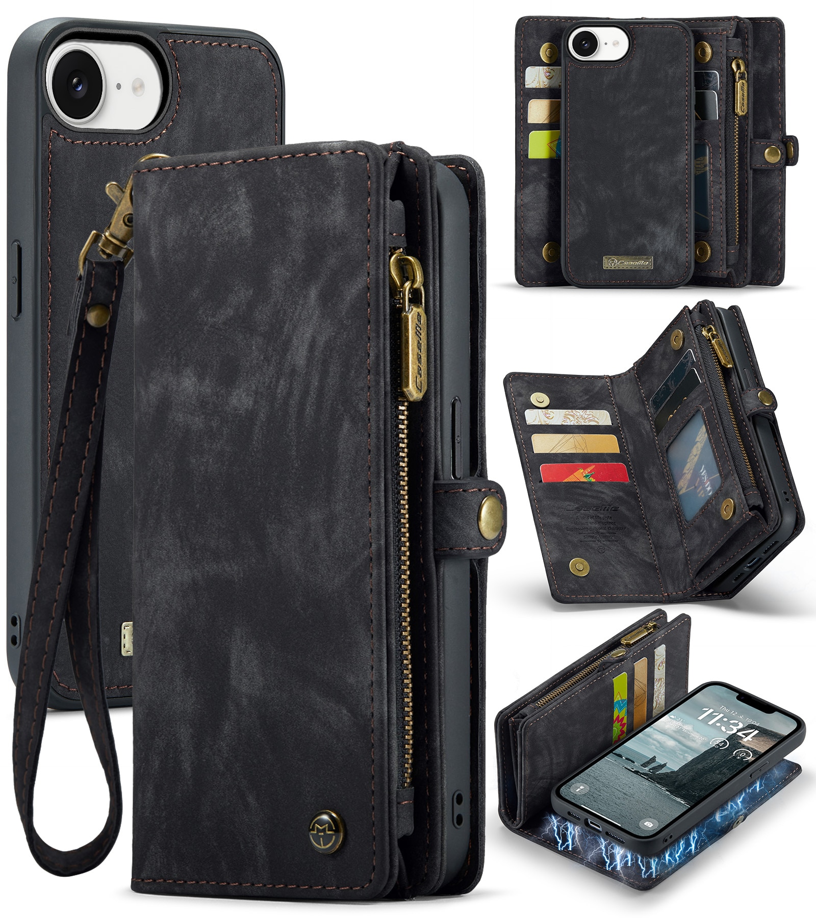 Étui portefeuille multi-cartes iPhone 16e, Gris