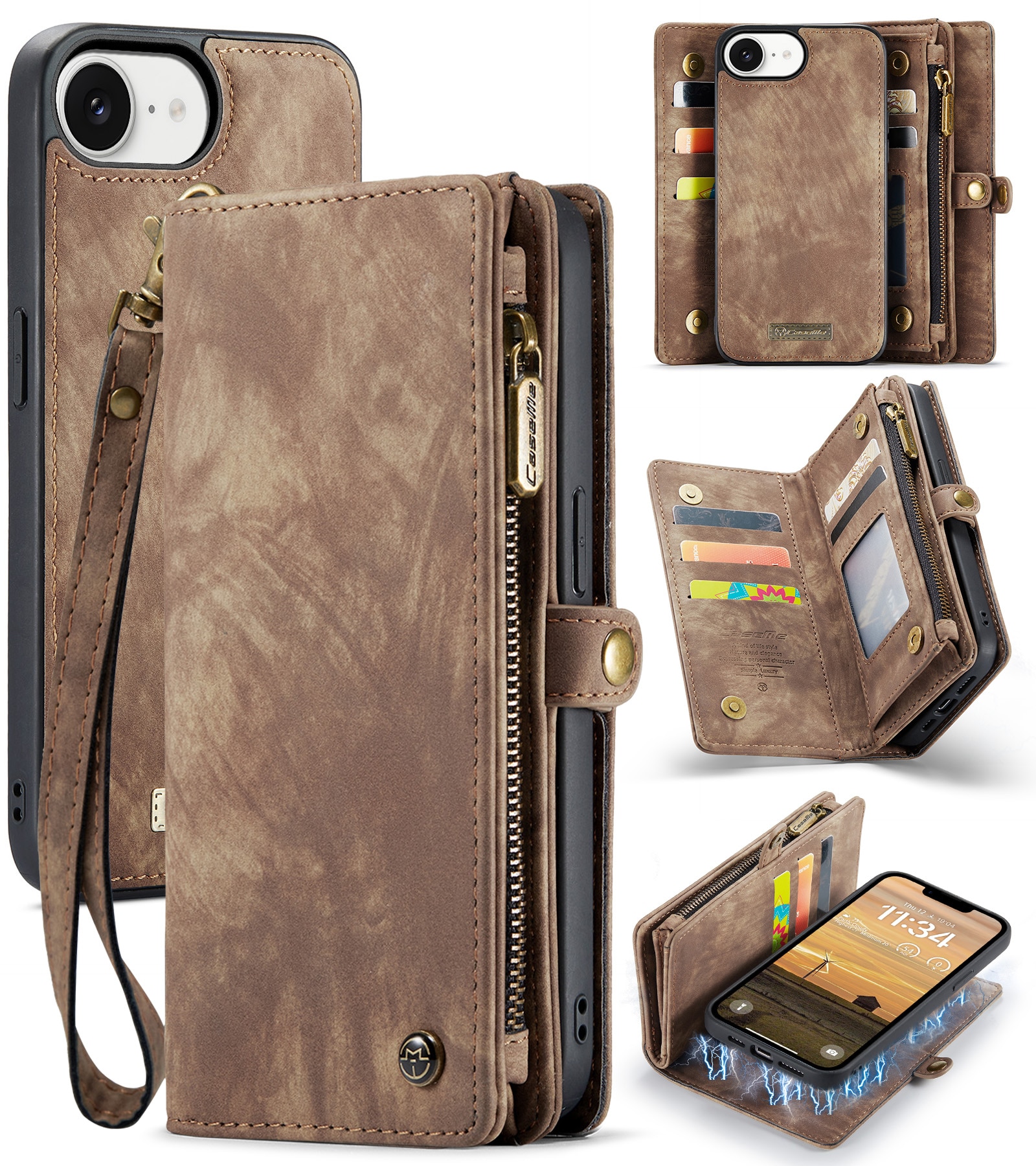 Étui portefeuille multi-cartes iPhone 16e, Marron