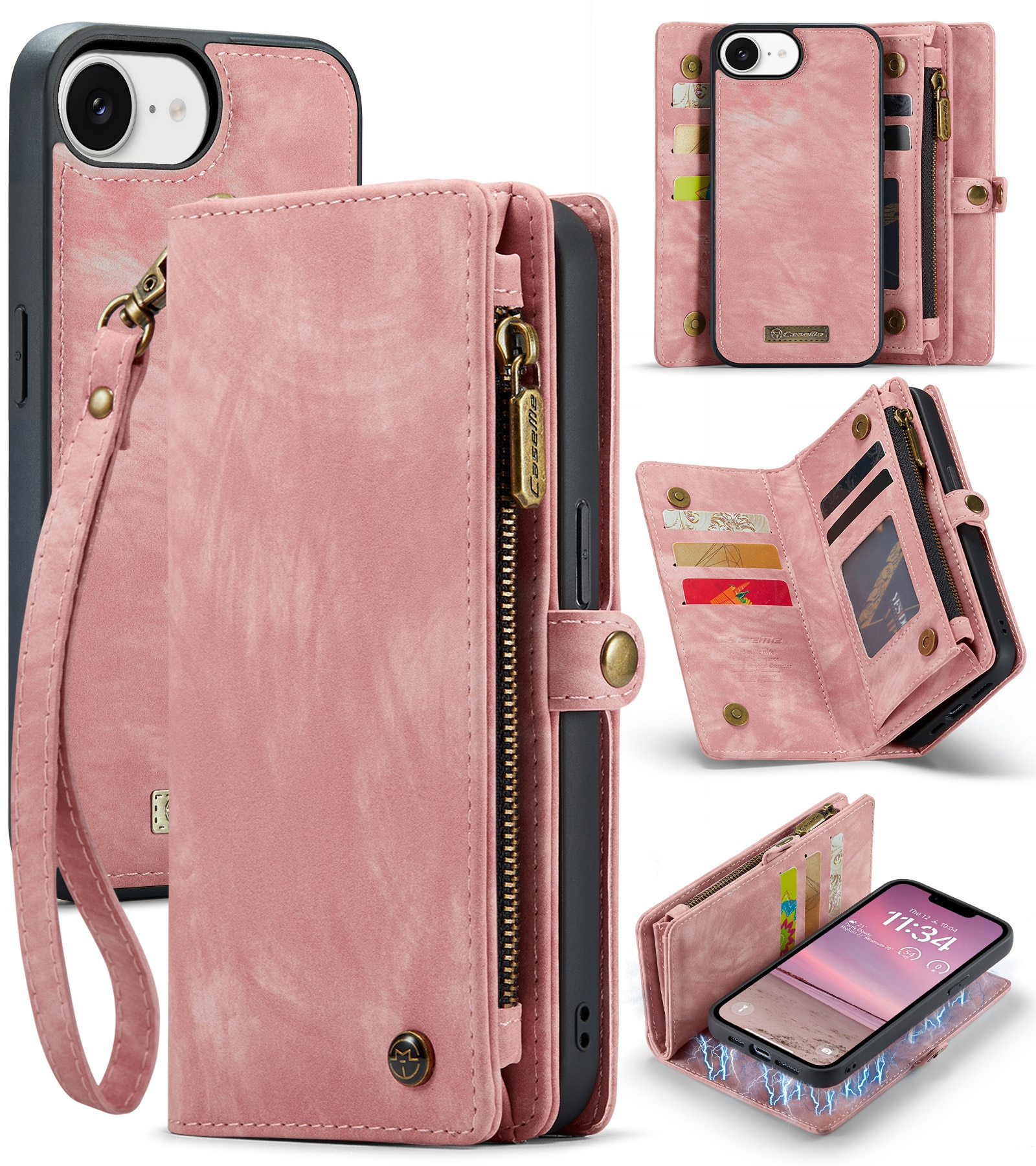 Étui portefeuille multi-cartes iPhone 16e, Rose
