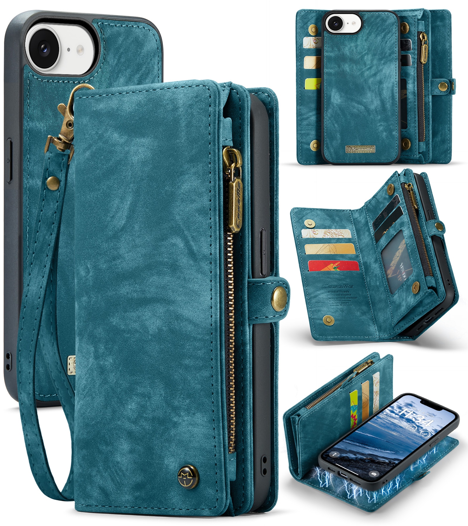 Étui portefeuille multi-cartes iPhone 16e, Bleu