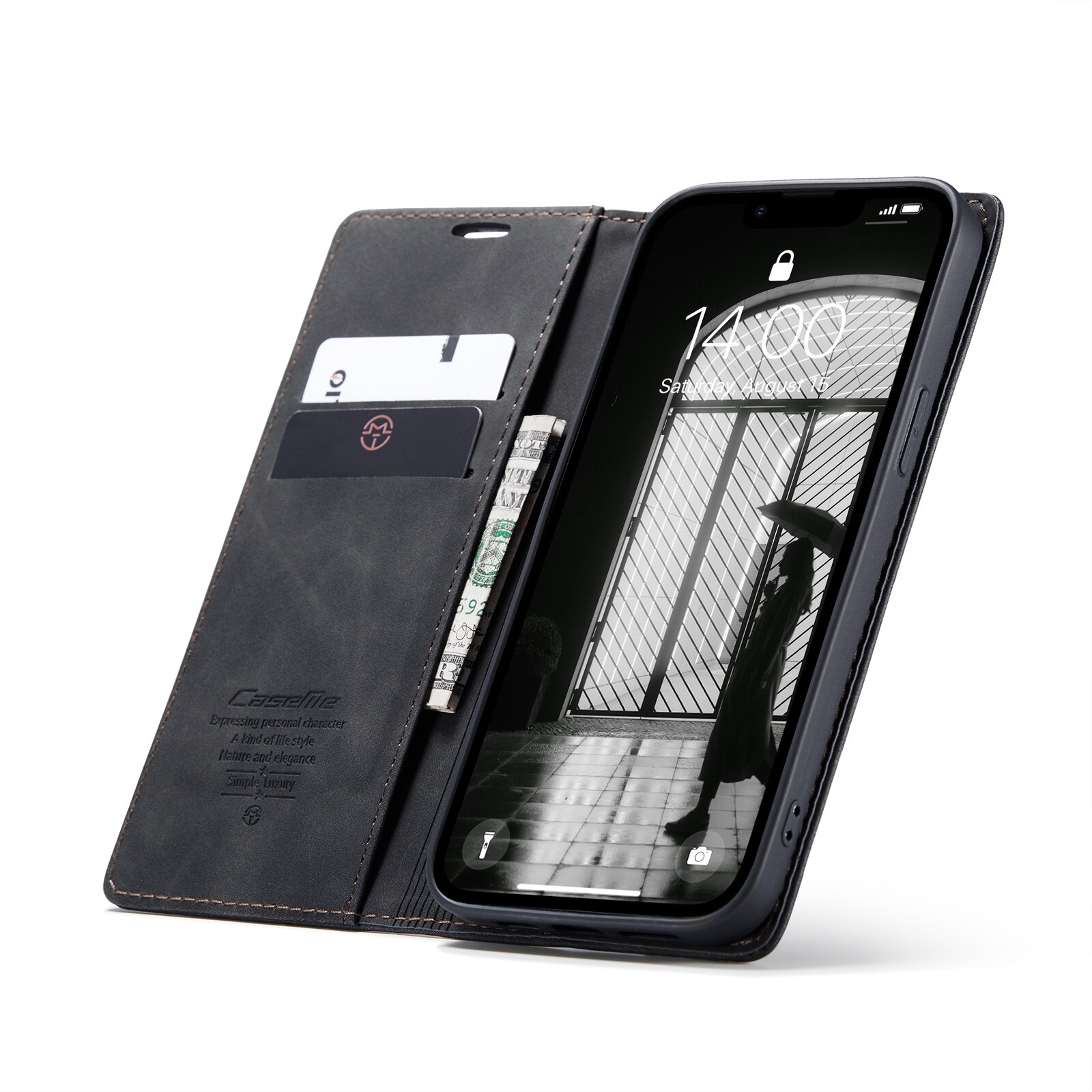 Étui portefeuille mince iPhone 16e, Noir