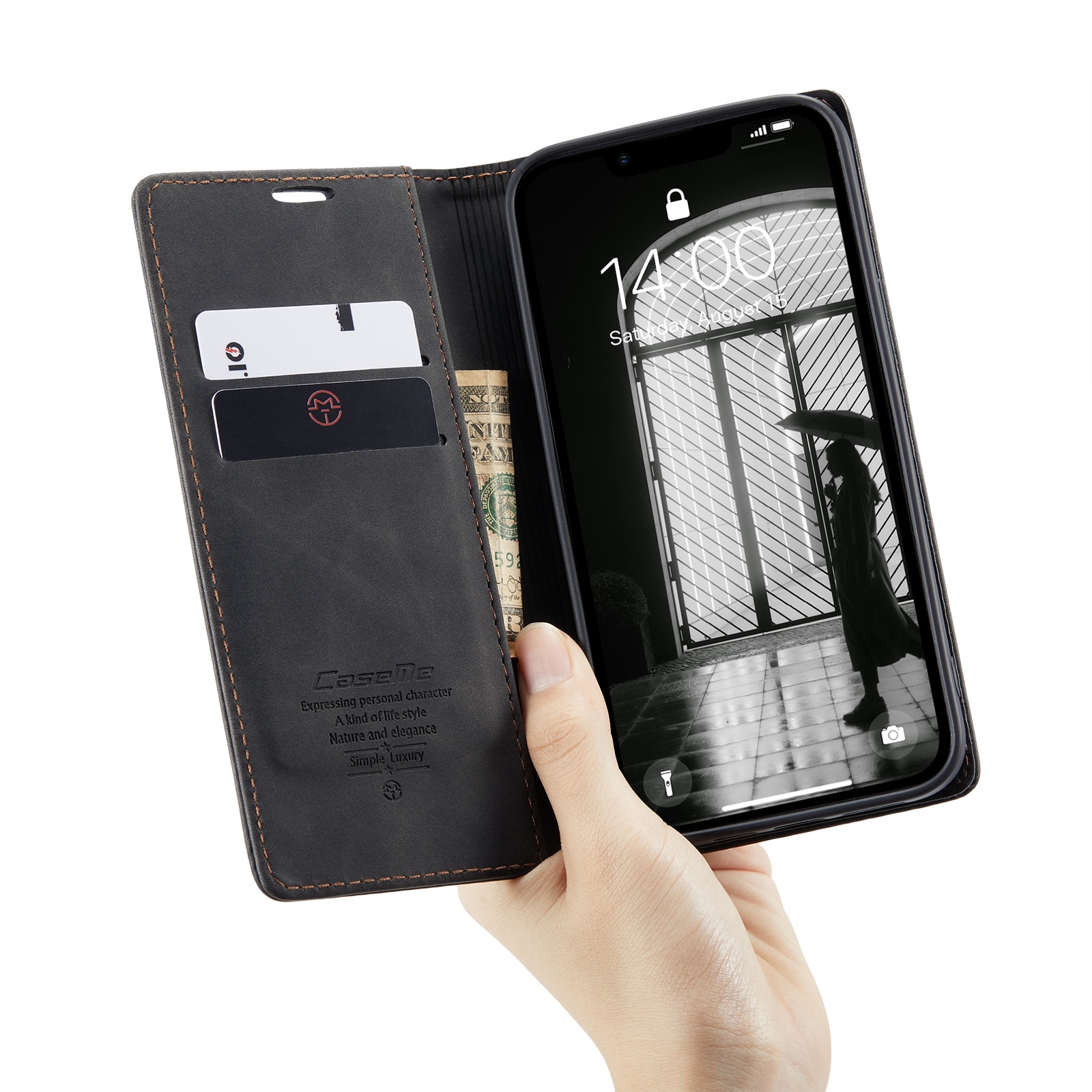 Étui portefeuille mince iPhone 16e, Noir