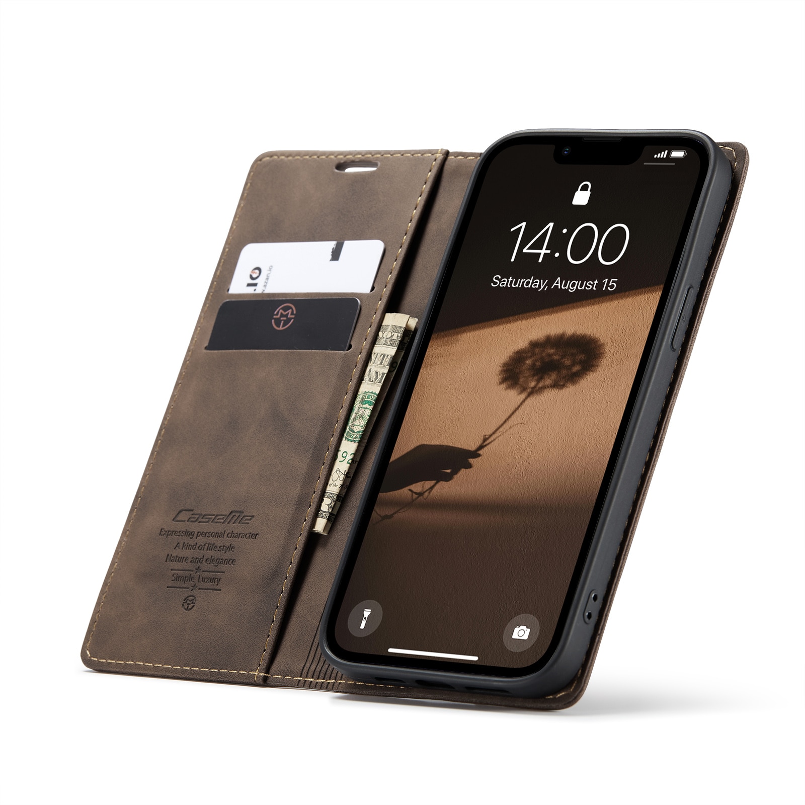 Étui portefeuille mince iPhone 16e, Marron