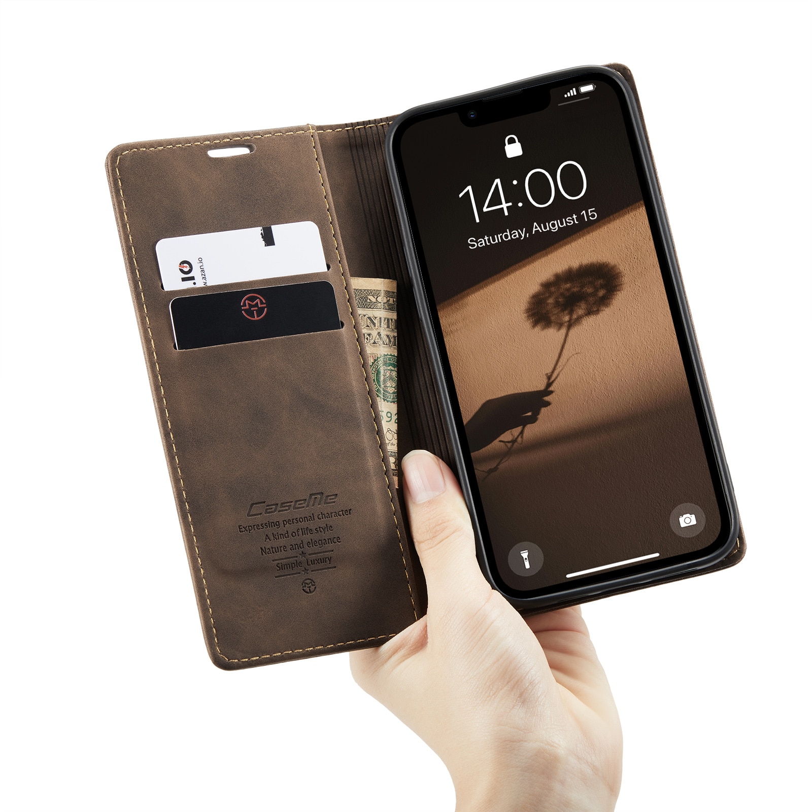 Étui portefeuille mince iPhone 16e, Marron