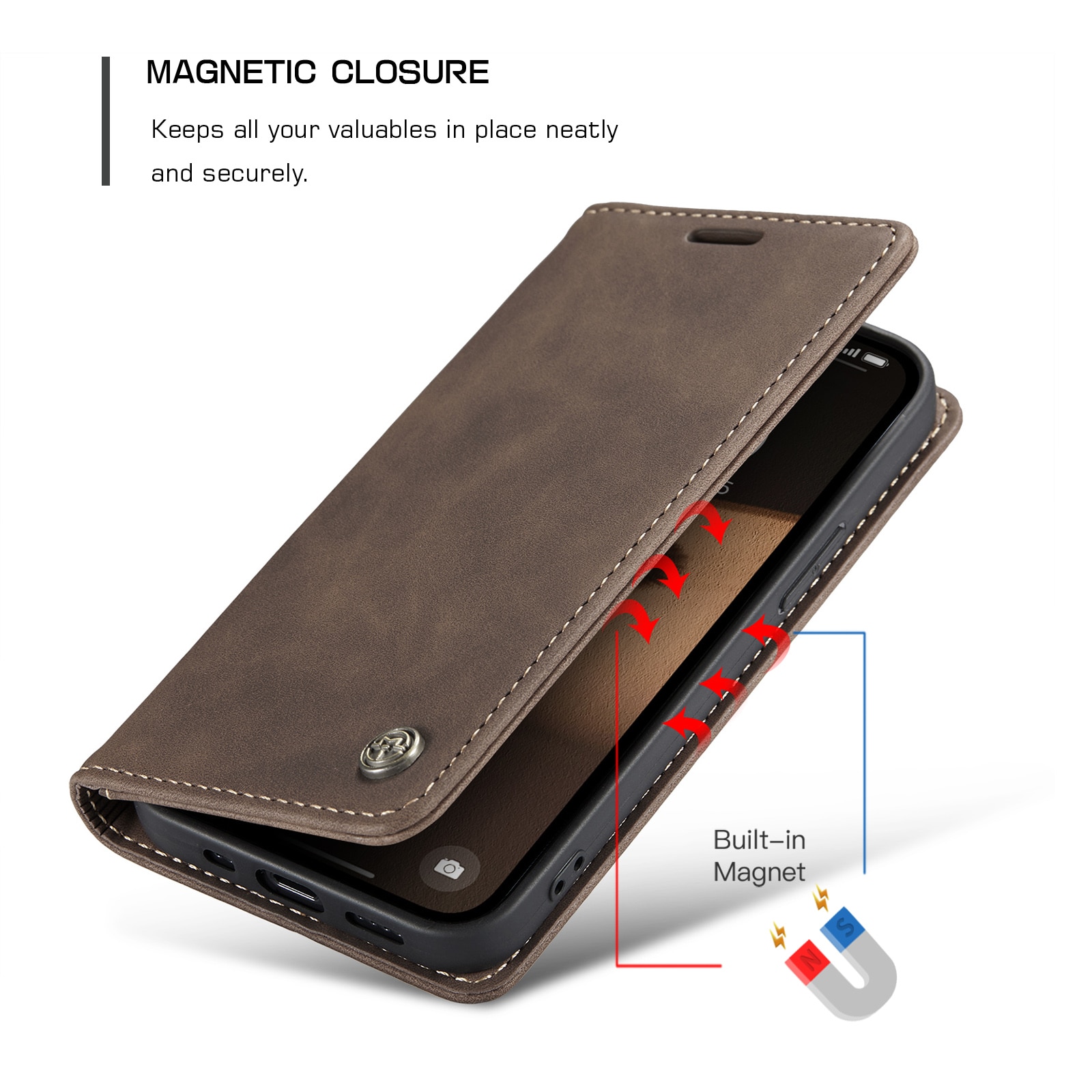 Étui portefeuille mince iPhone 16e, Marron