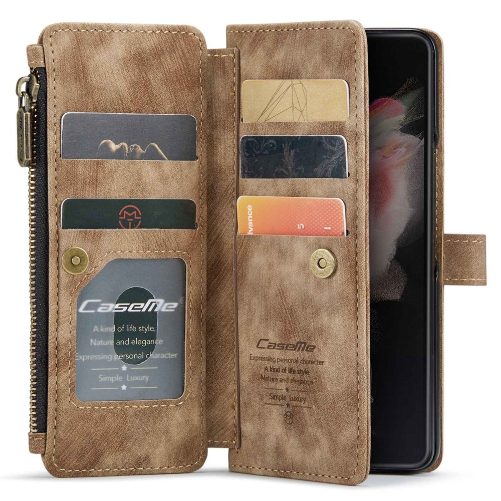 Étui portefeuille à glissière Samsung Galaxy Z Fold 4 Marron