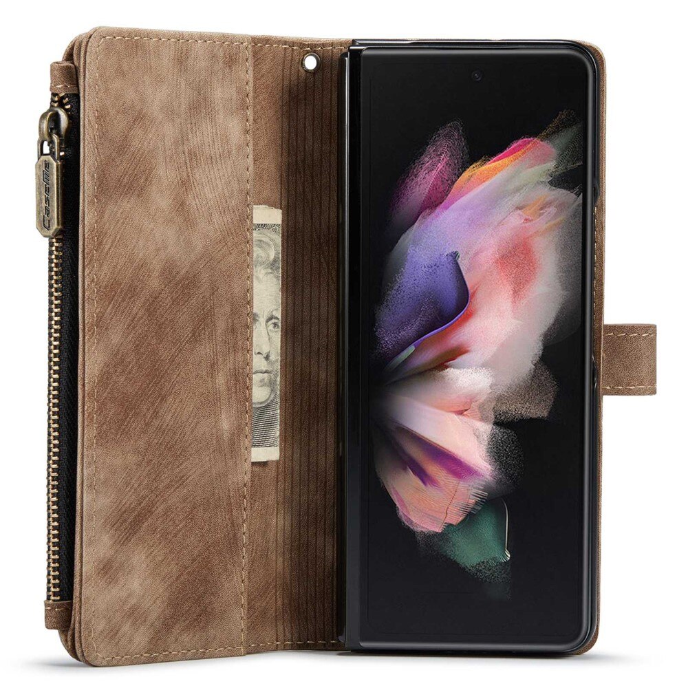 Étui portefeuille à glissière Samsung Galaxy Z Fold 4 Marron