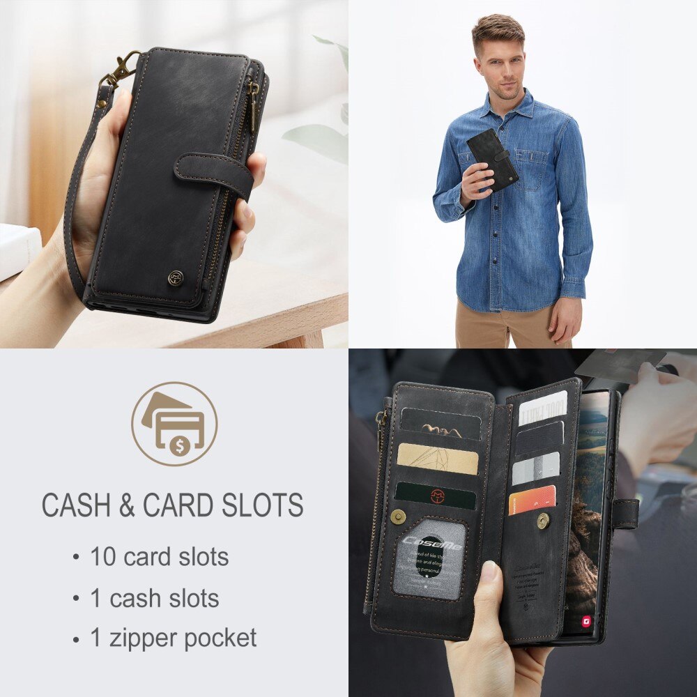 Étui portefeuille à glissière Samsung Galaxy S22 Ultra, Noir