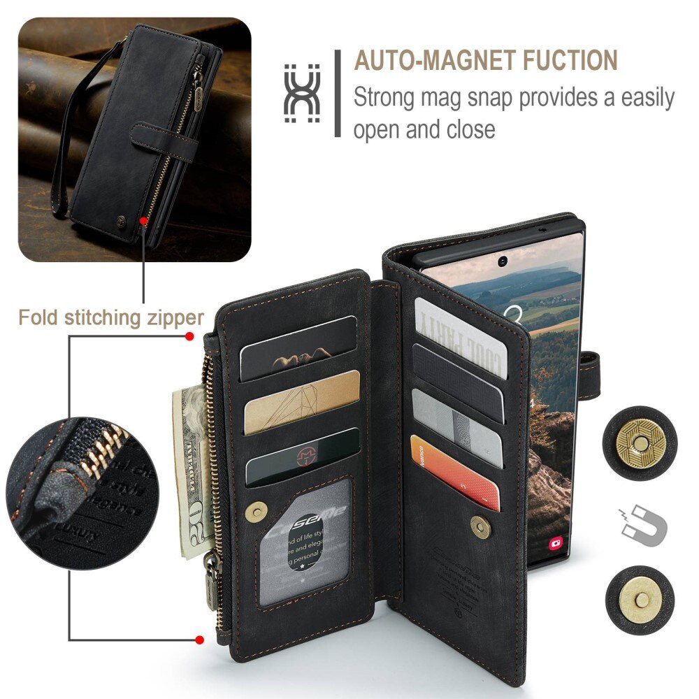 Étui portefeuille à glissière Samsung Galaxy S22 Ultra, Noir