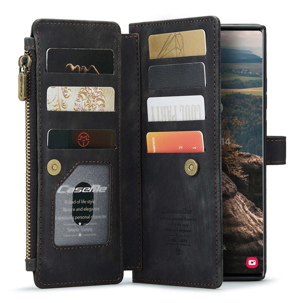 Étui portefeuille à glissière Samsung Galaxy S22 Ultra, Noir