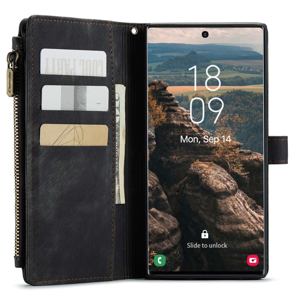 Étui portefeuille à glissière Samsung Galaxy S22 Ultra, Noir