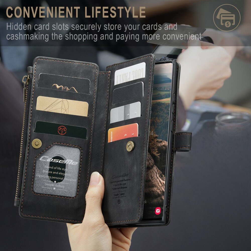Étui portefeuille à glissière Samsung Galaxy S22 Ultra, Noir