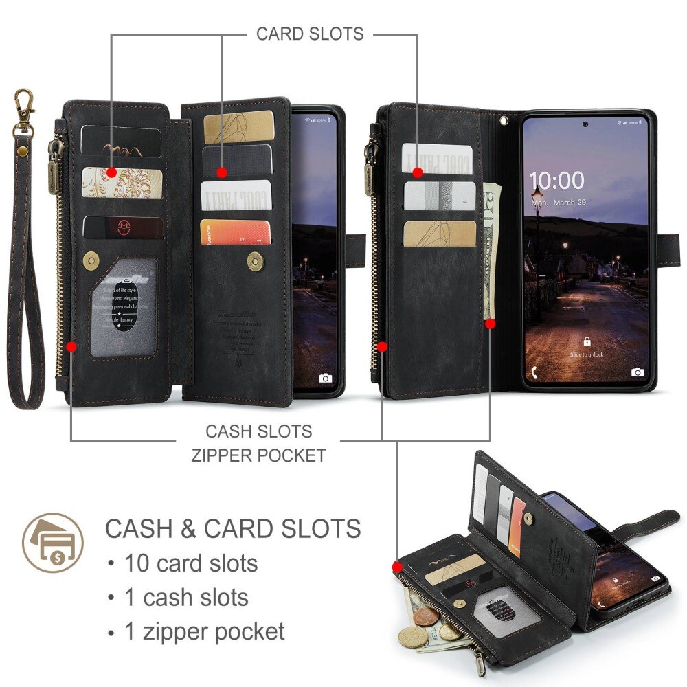 Étui portefeuille à glissière Samsung Galaxy A33, Noir
