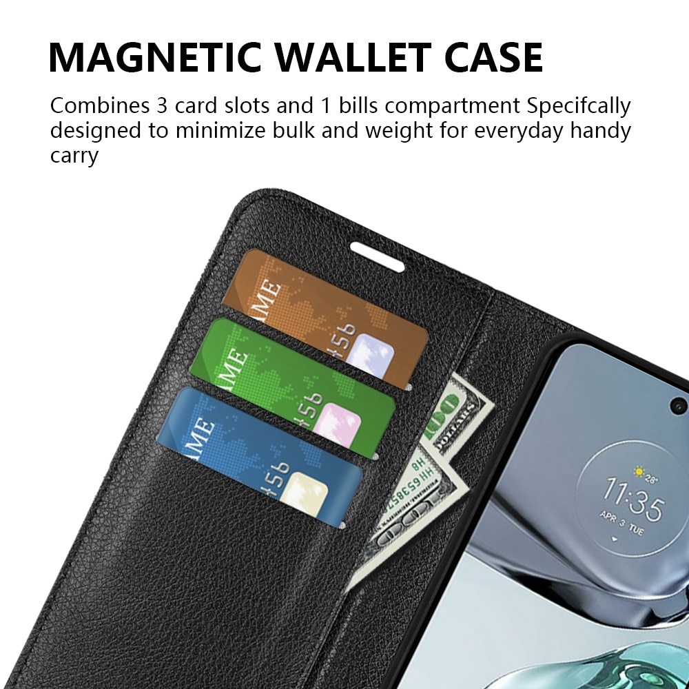 Coque portefeuille Motorola Moto G62, Noir