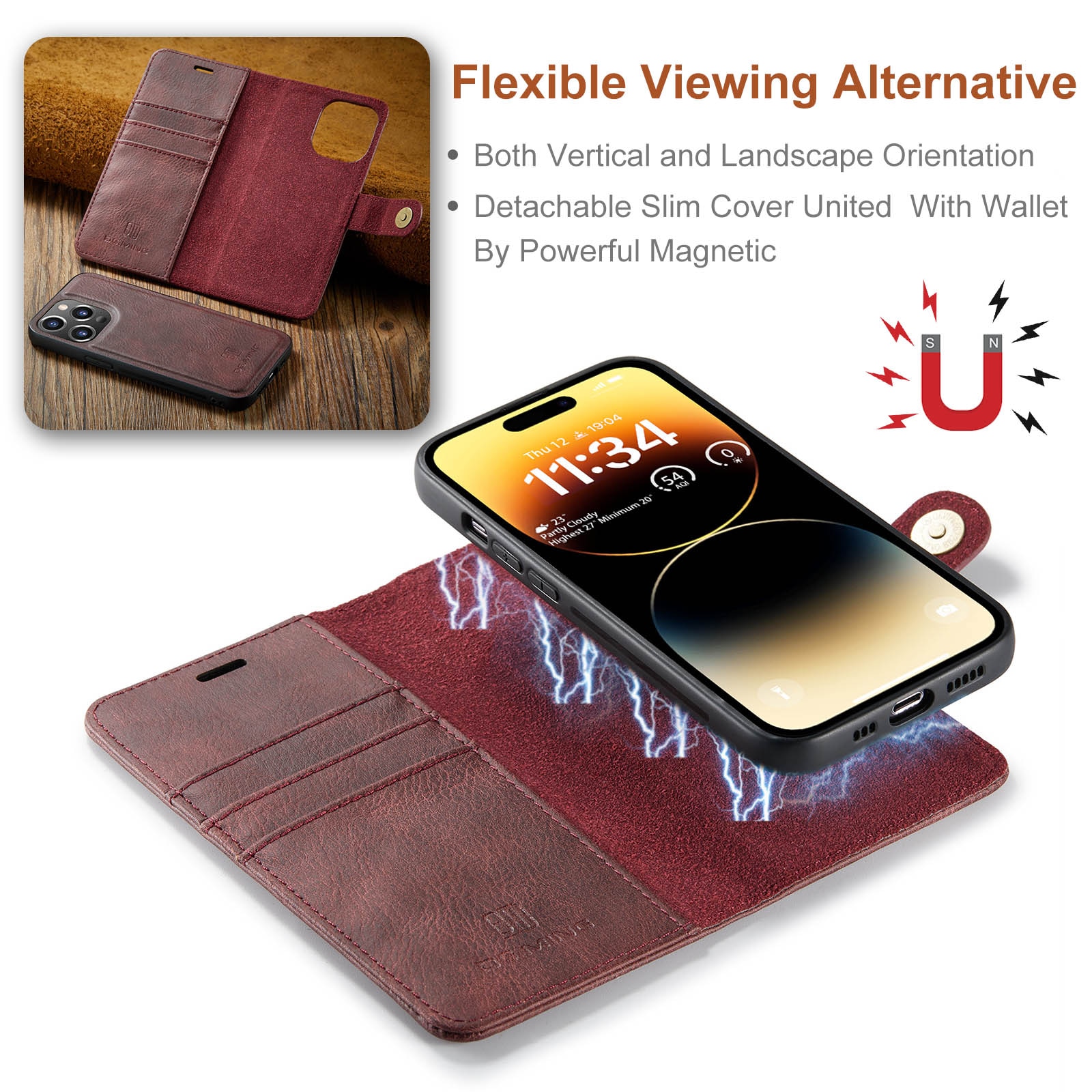 Étui portefeuille Magnet Wallet iPhone 14 Pro, Red