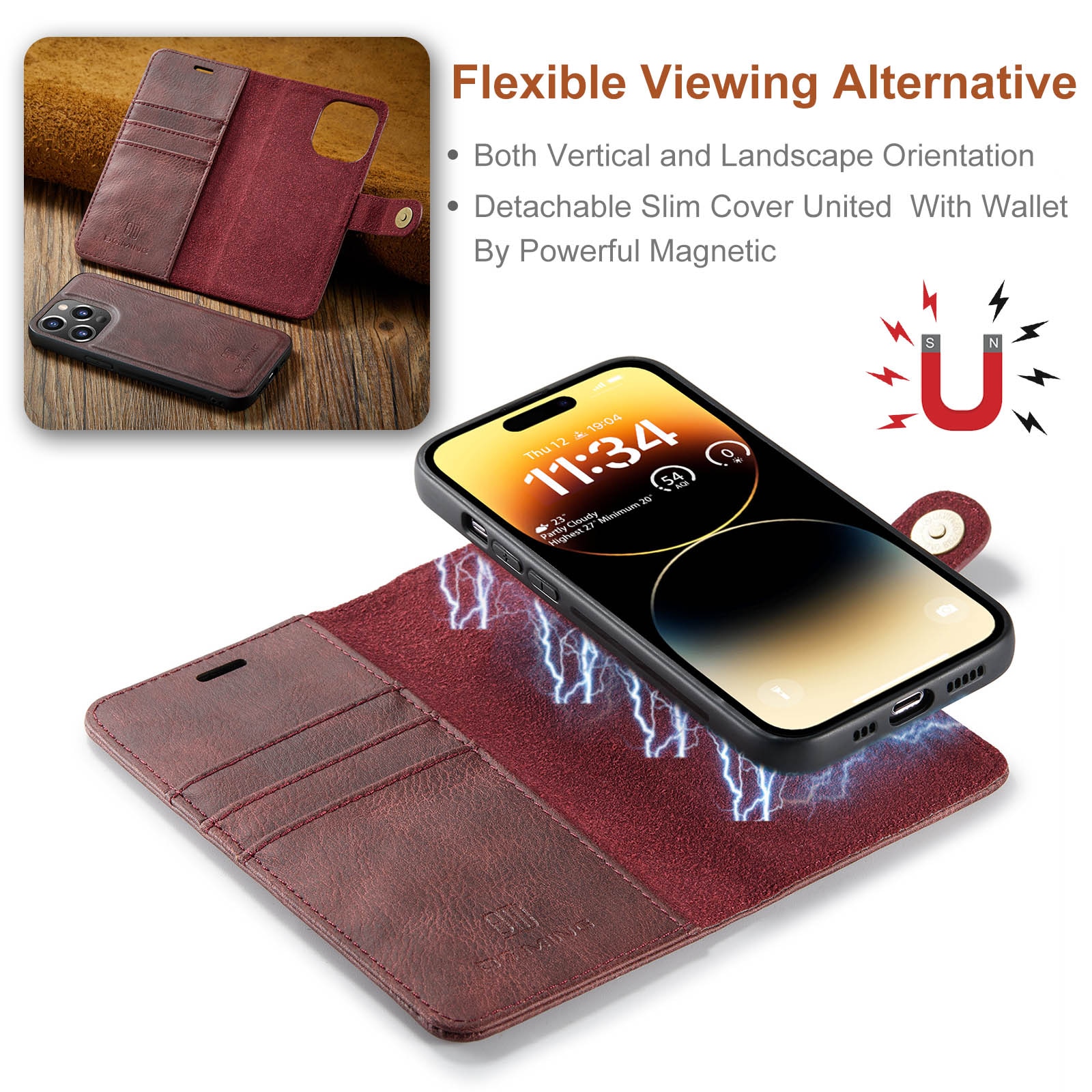 Étui portefeuille Magnet Wallet iPhone 14 Pro Red