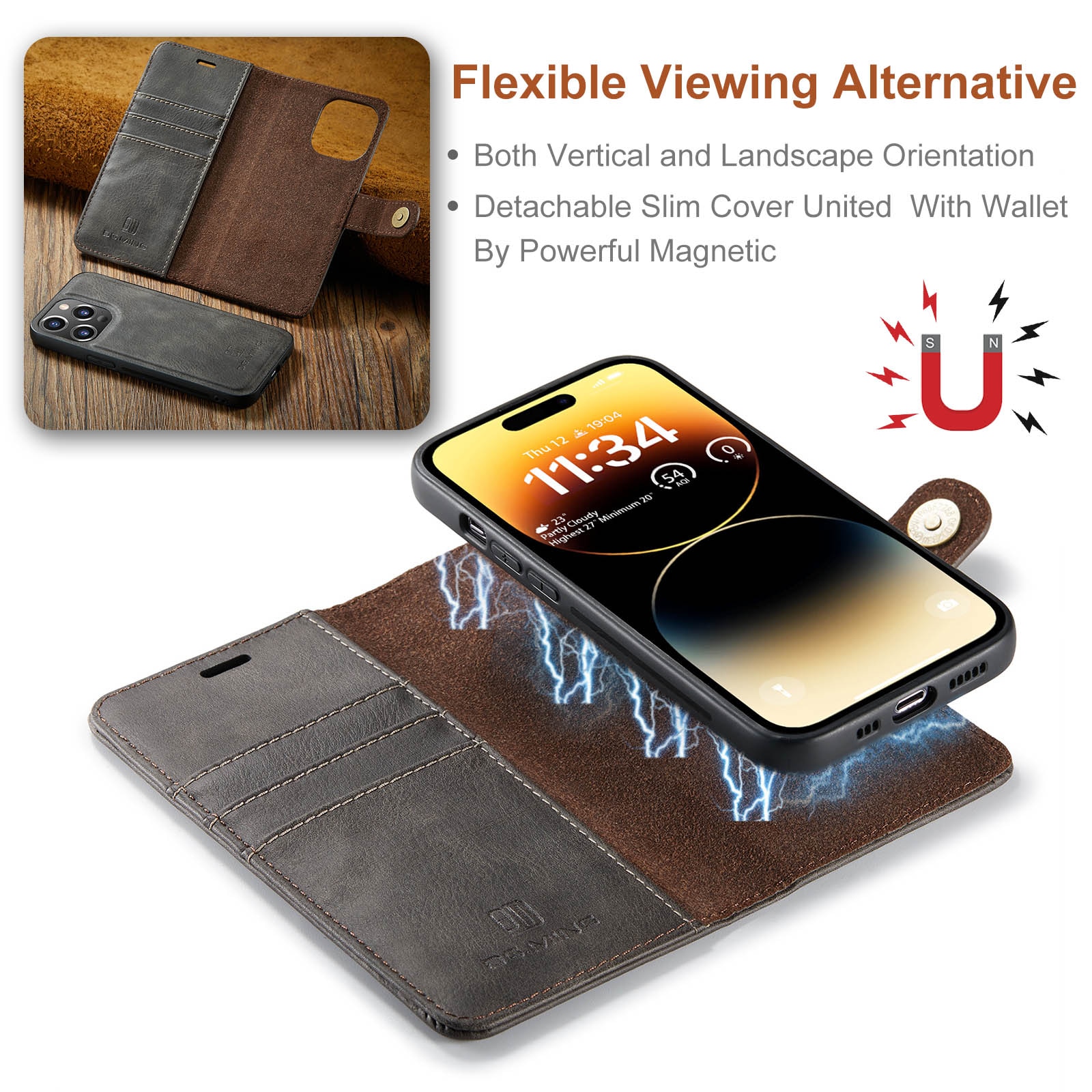 Étui portefeuille Magnet Wallet iPhone 14 Pro Max Brown