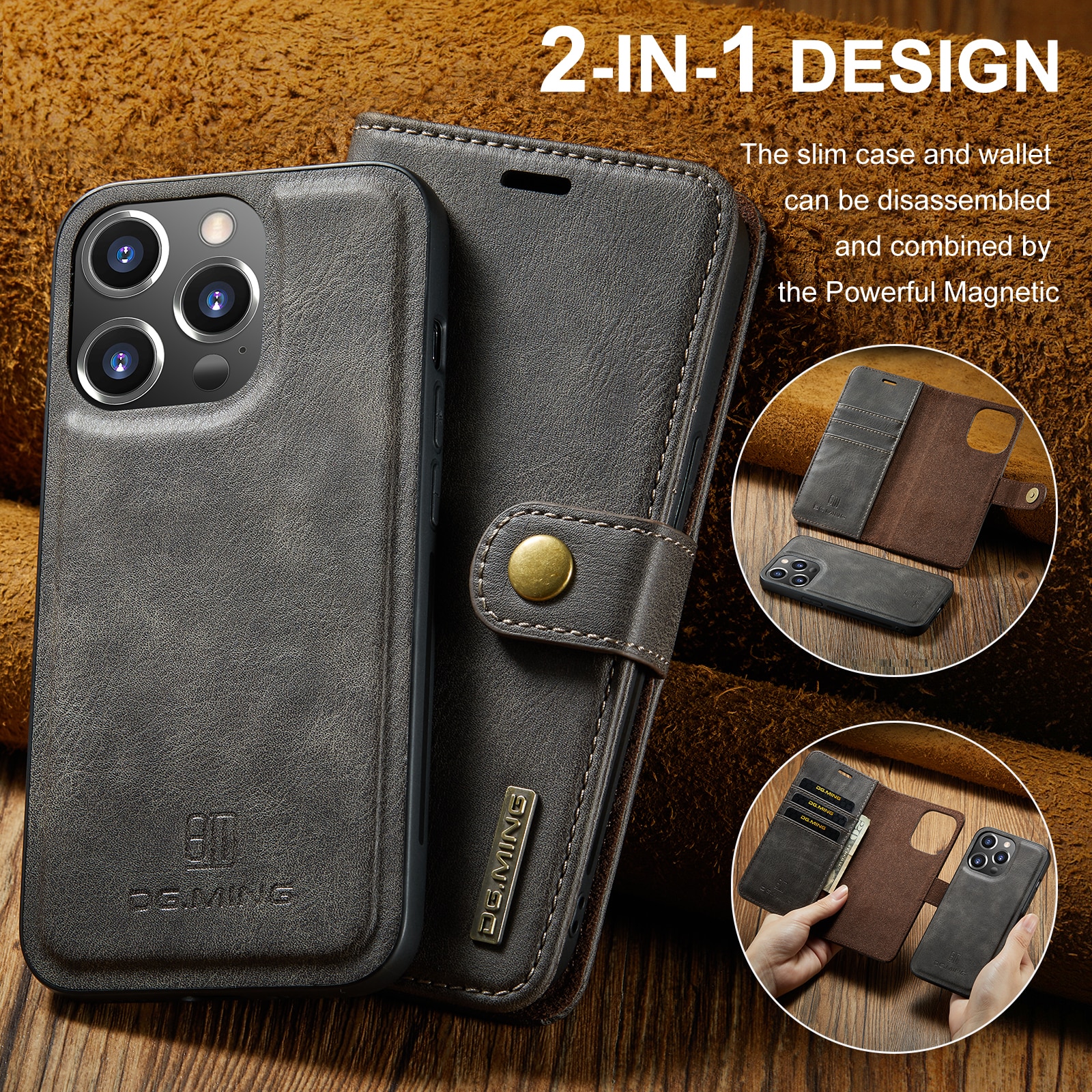 Étui portefeuille Magnet Wallet iPhone 14 Pro Max Brown