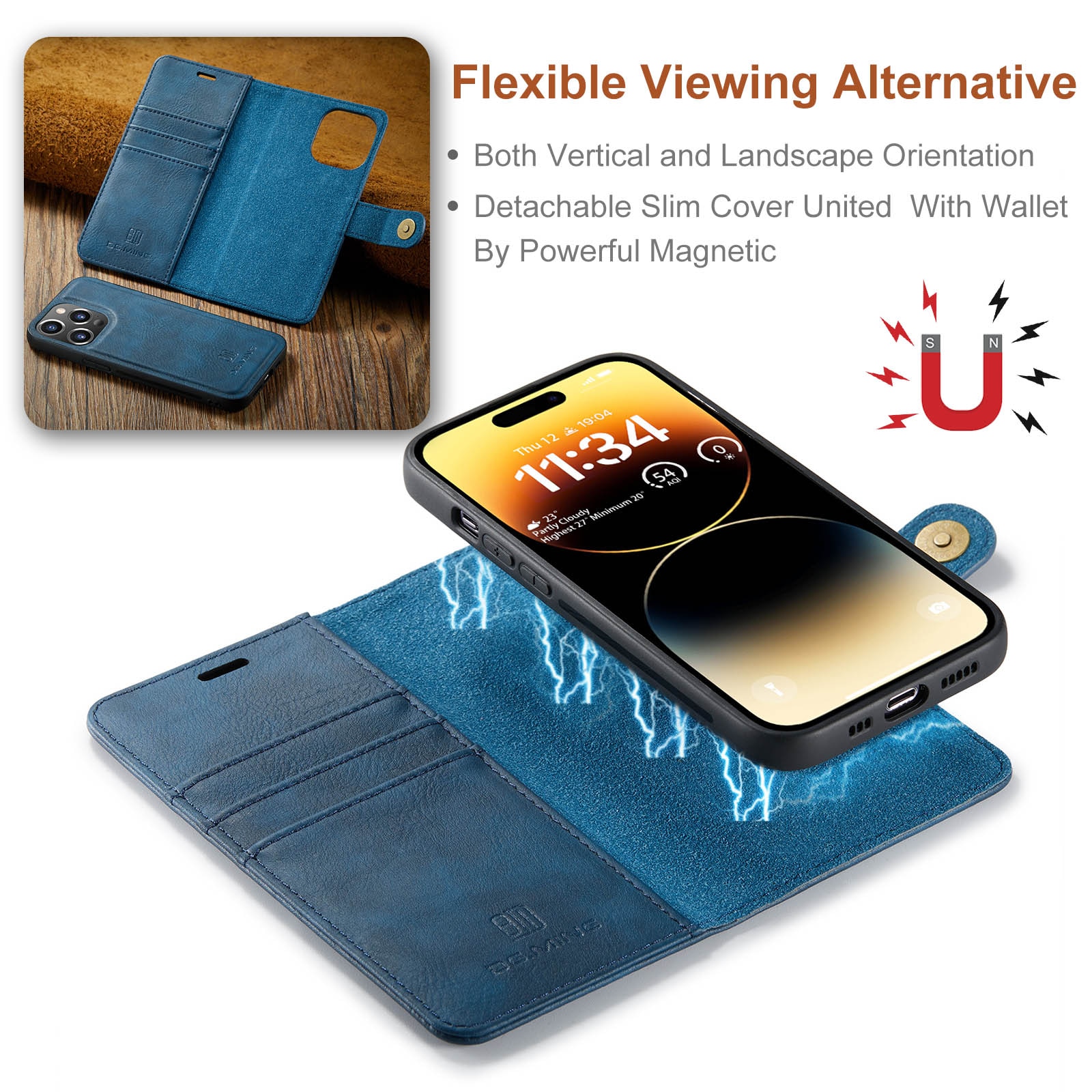 Étui portefeuille Magnet Wallet iPhone 14 Pro Max Blue