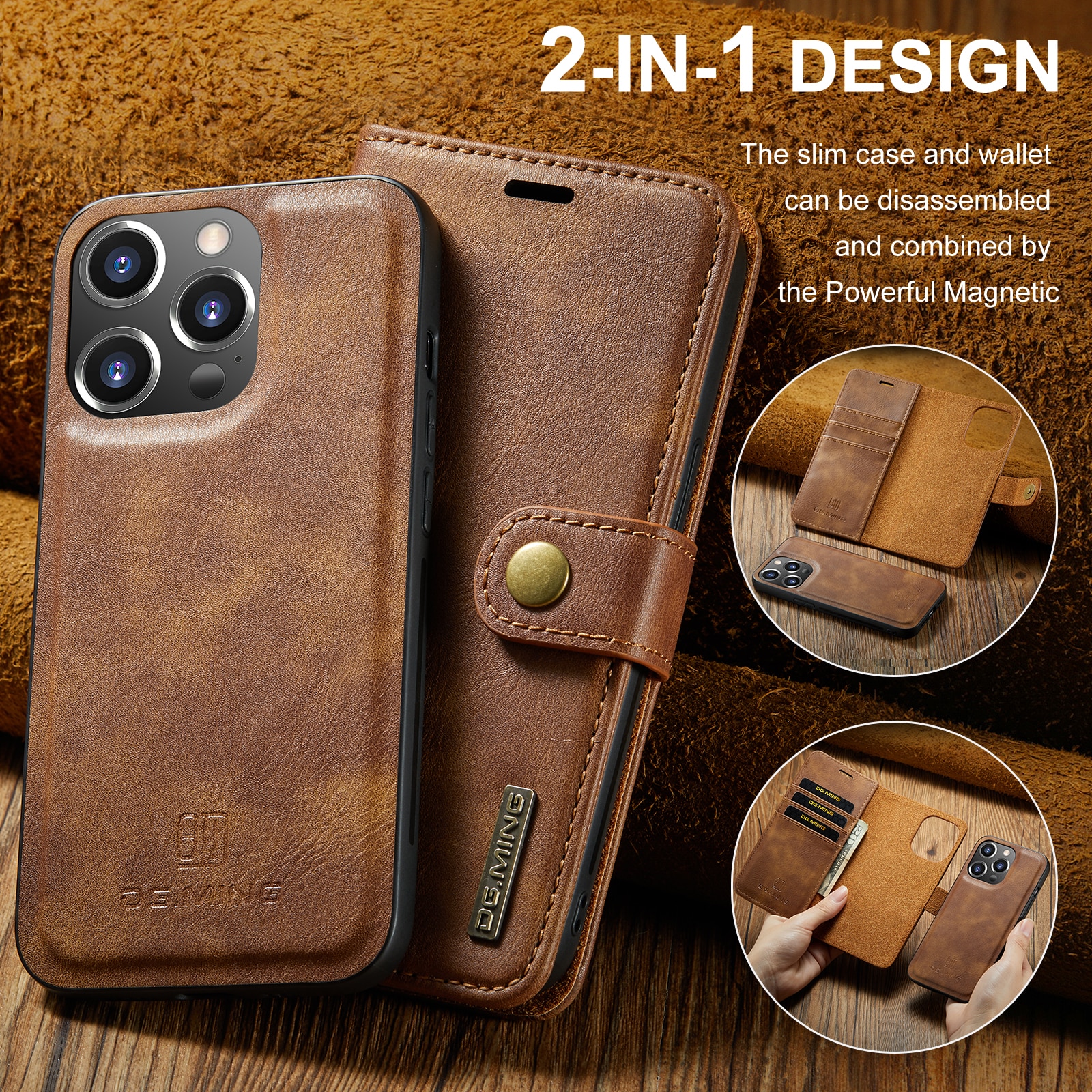 Étui portefeuille Magnet Wallet iPhone 14 Pro Cognac