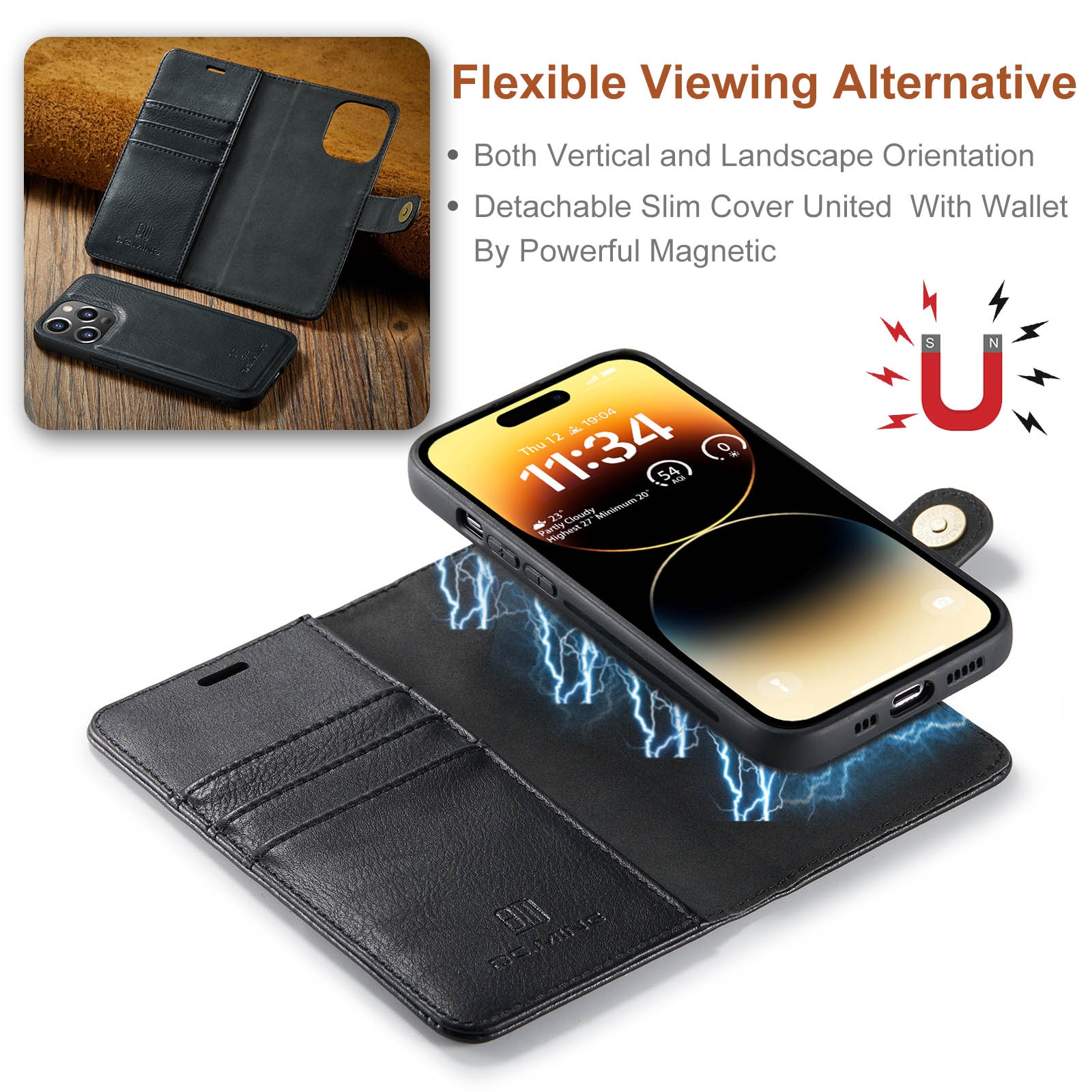 Étui portefeuille Magnet Wallet iPhone 14 Pro Max Black