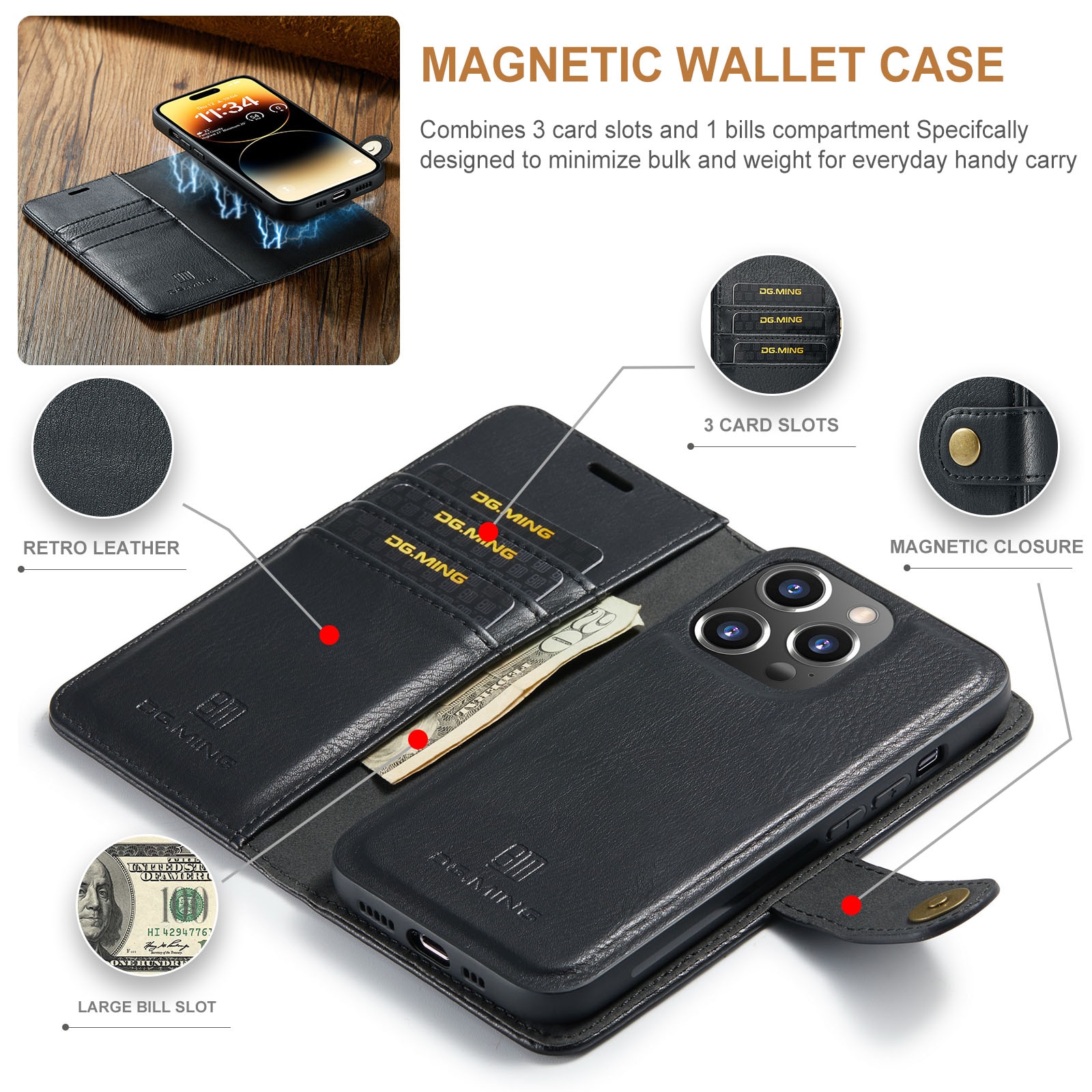 Étui portefeuille Magnet Wallet iPhone 15 Pro, Black