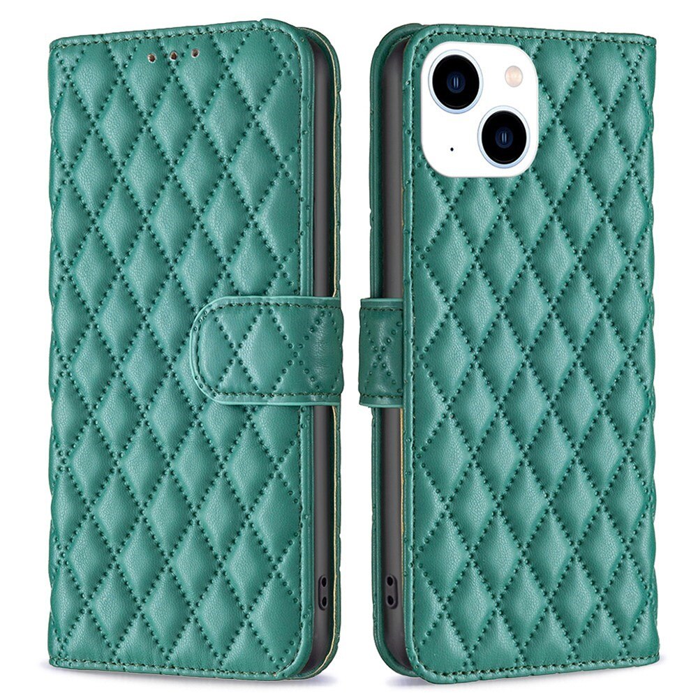 Coque portefeuille matelassé iPhone 14 Vert