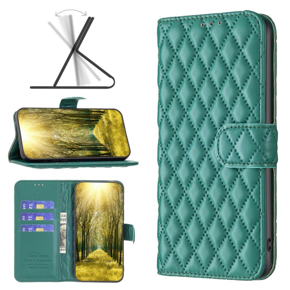 Coque portefeuille matelassé iPhone 14 Vert