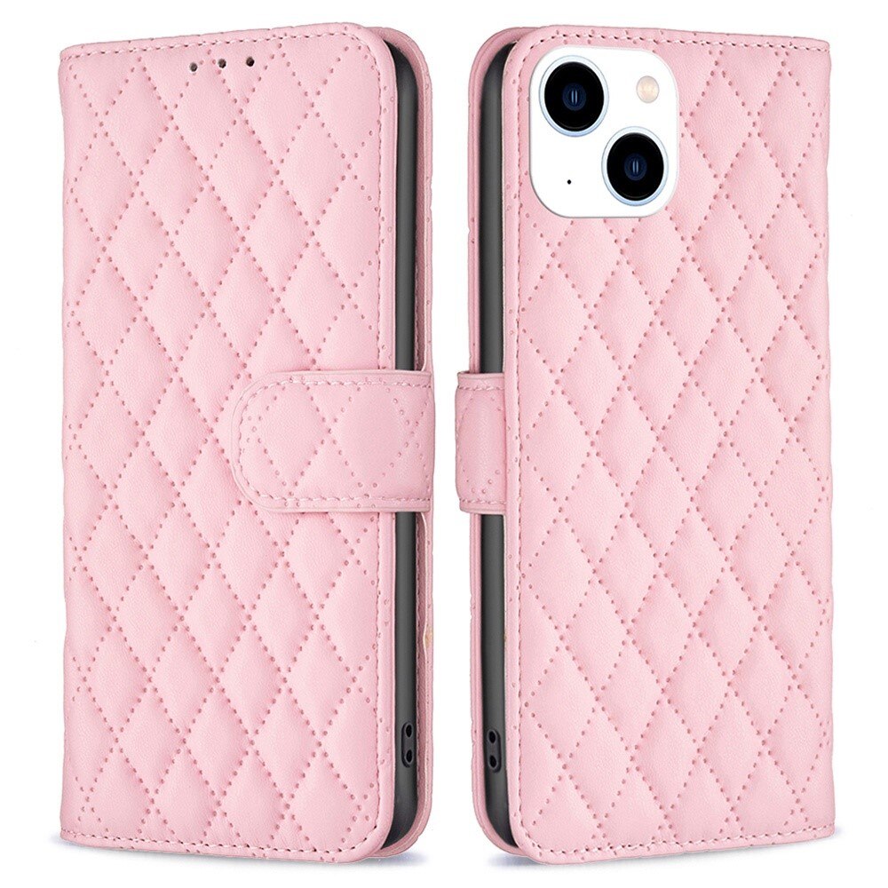 Coque portefeuille matelassé iPhone 14 Rose