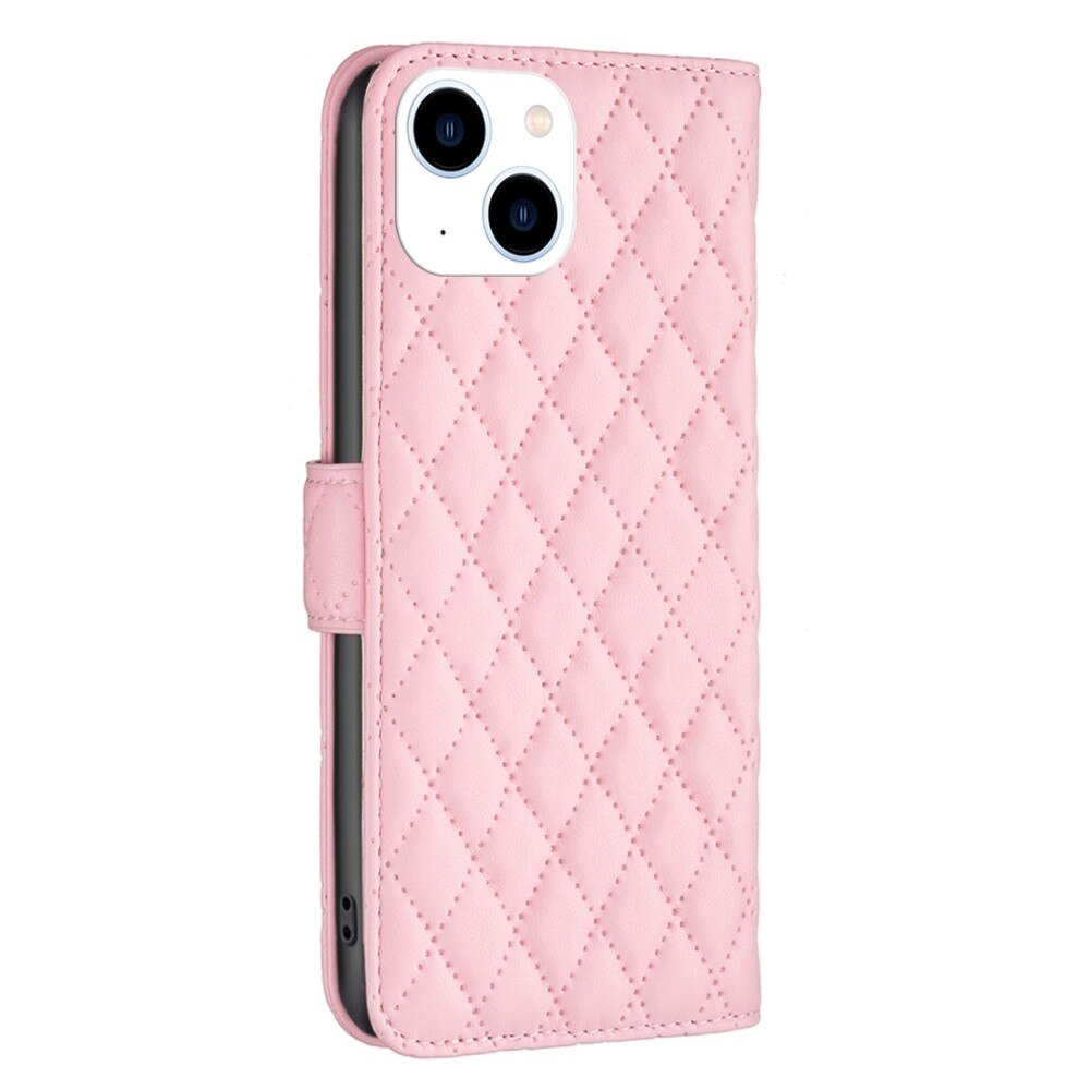 Coque portefeuille matelassé iPhone 14 Rose