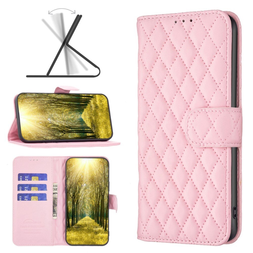 Coque portefeuille matelassé iPhone 14 Rose