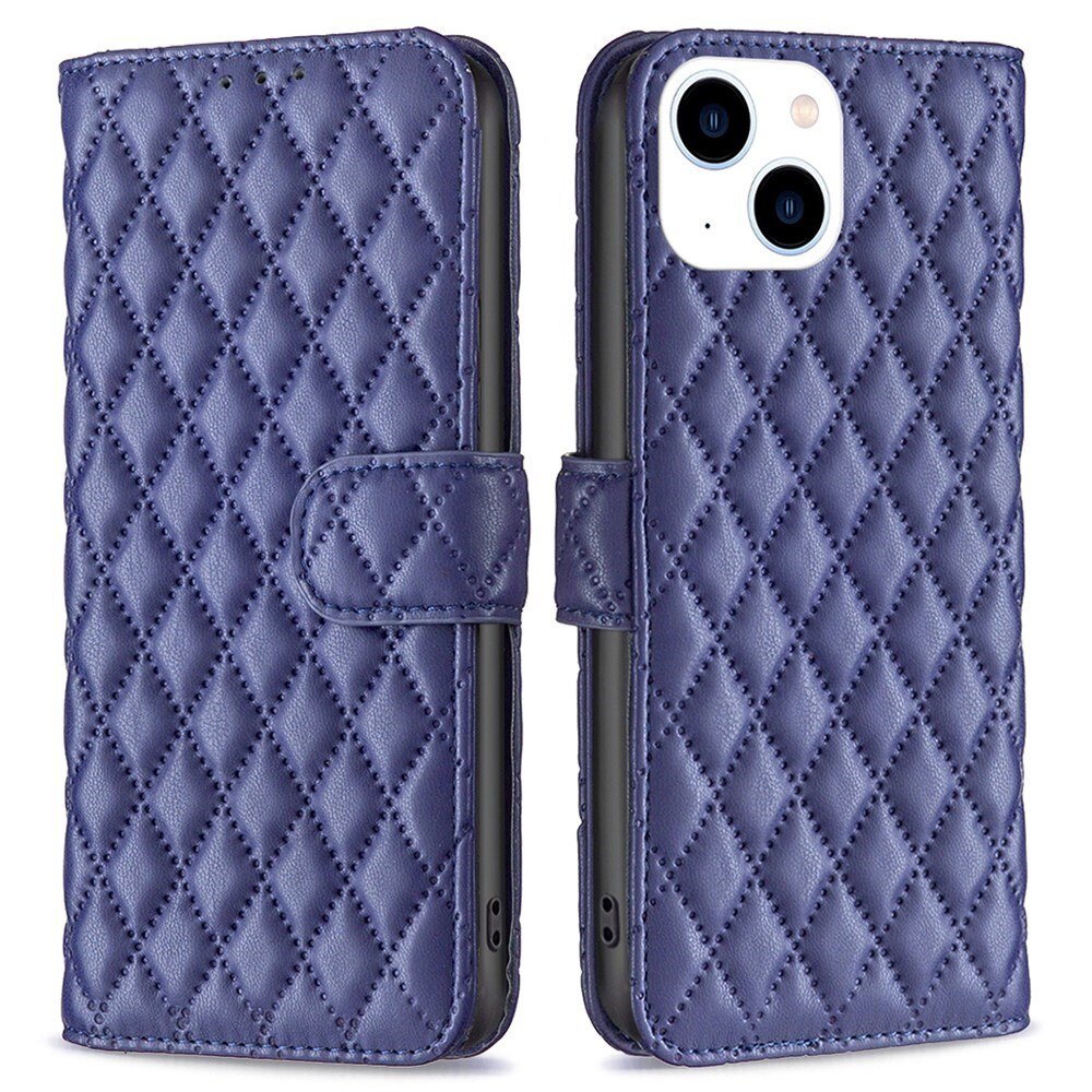 Coque portefeuille matelassé iPhone 14 Bleu