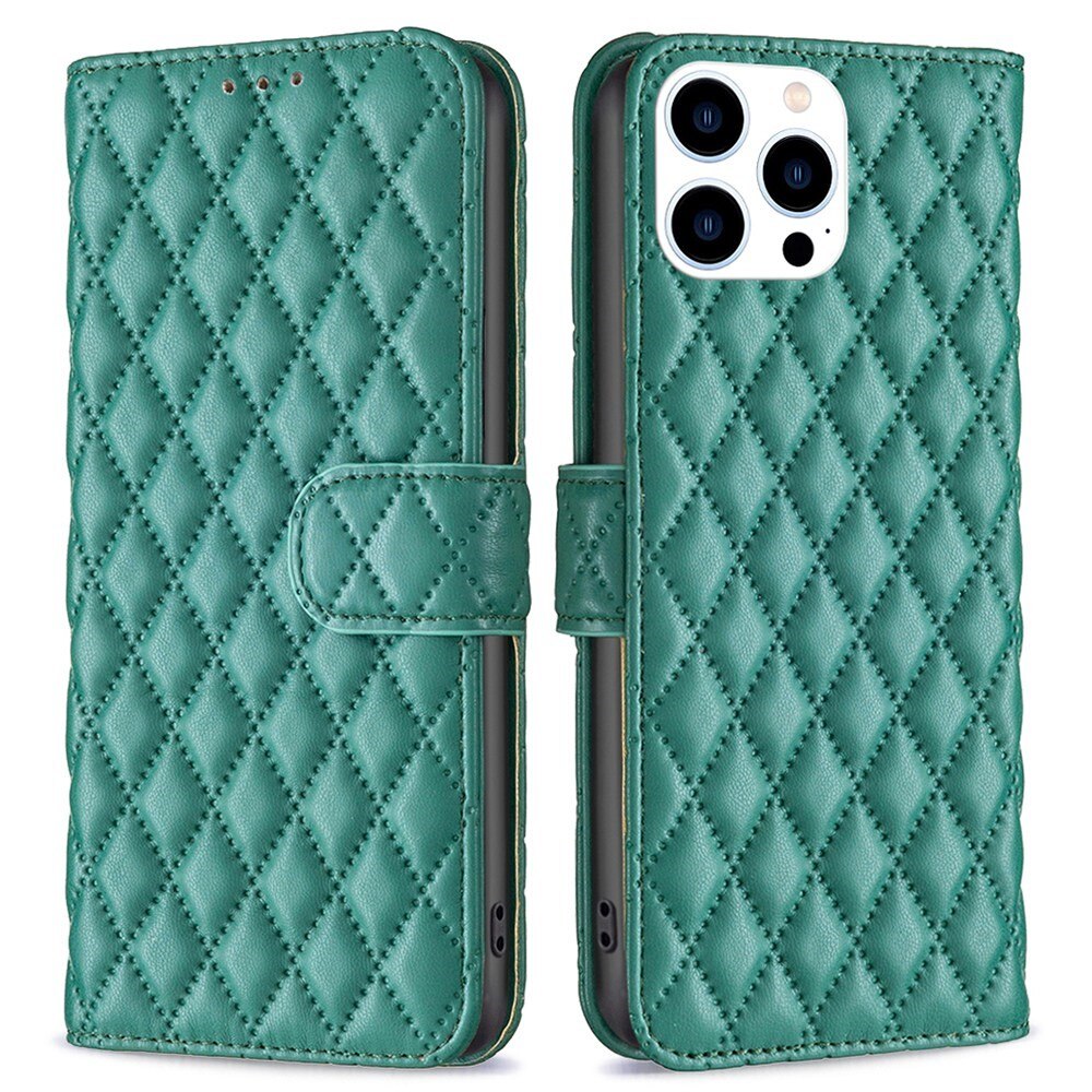 Coque portefeuille matelassé iPhone 14 Pro Vert