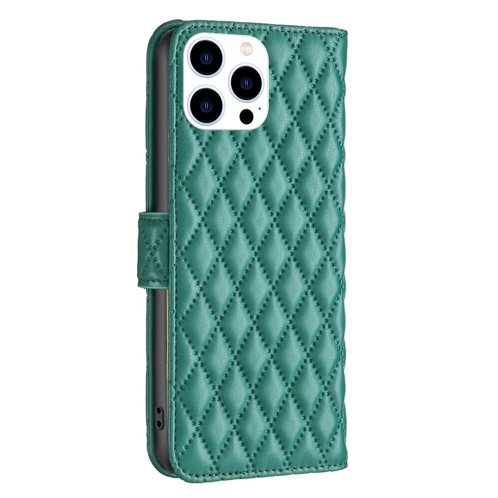 Coque portefeuille matelassé iPhone 14 Pro Vert