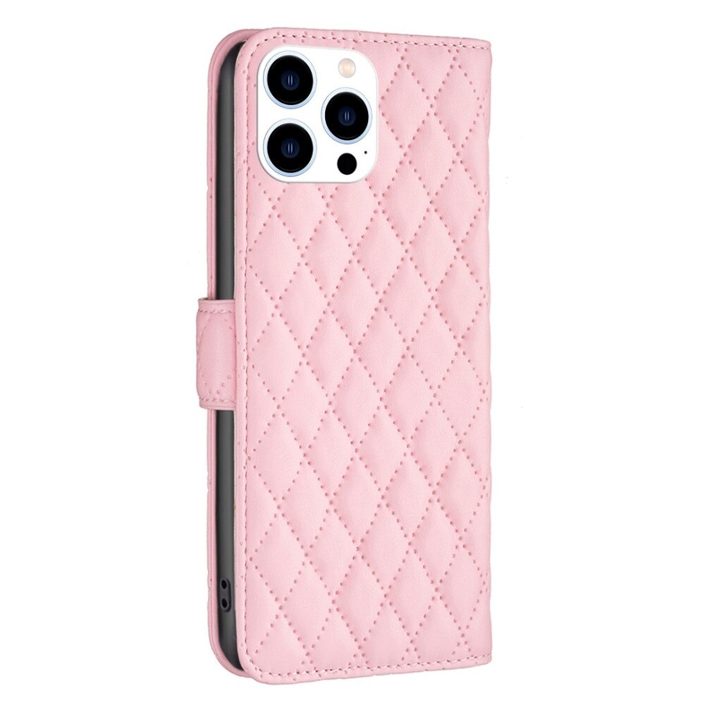 Coque portefeuille matelassé iPhone 14 Pro Rose