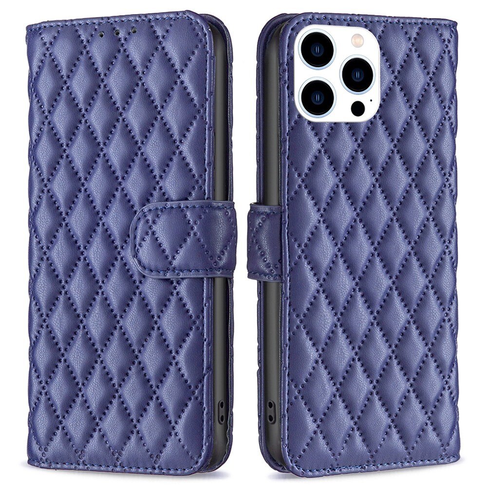 Coque portefeuille matelassé iPhone 14 Pro Bleu