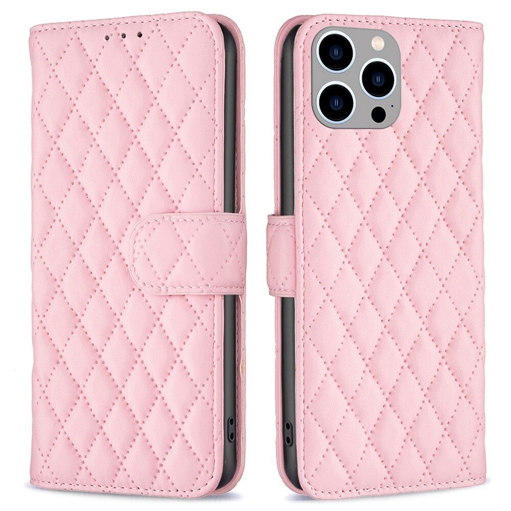 Coque portefeuille matelassé iPhone 14 Pro Max Rose