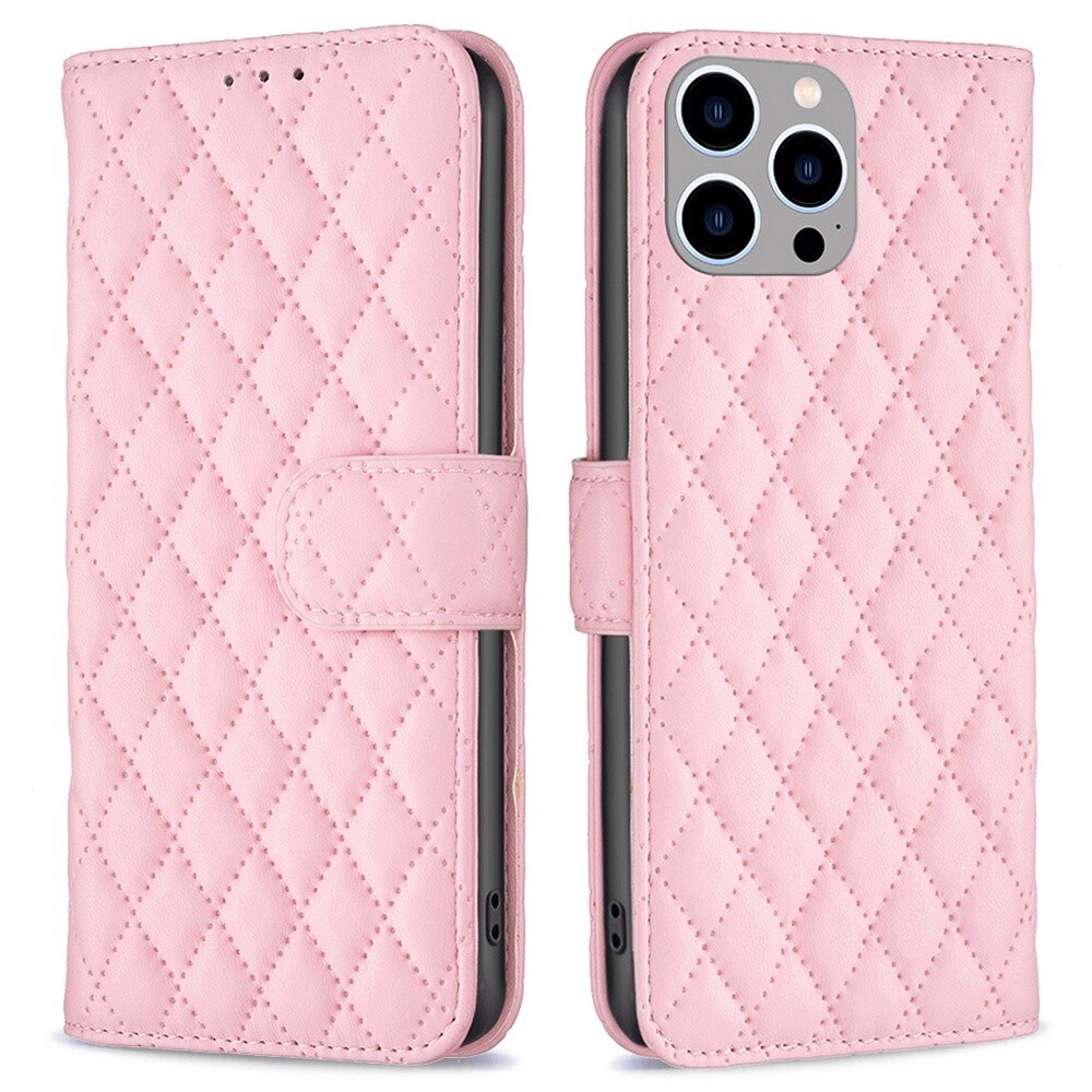 Coque portefeuille matelassé iPhone 14 Pro Max Rose