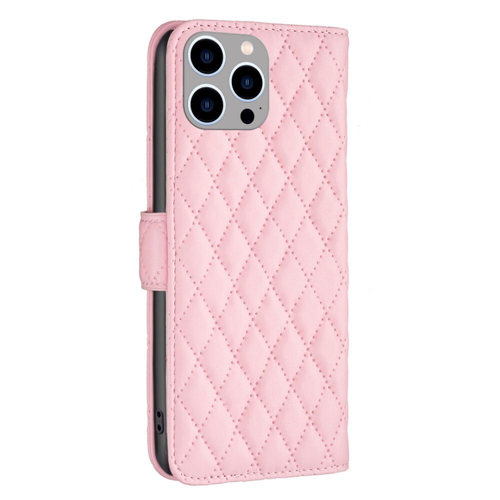 Coque portefeuille matelassé iPhone 14 Pro Max Rose