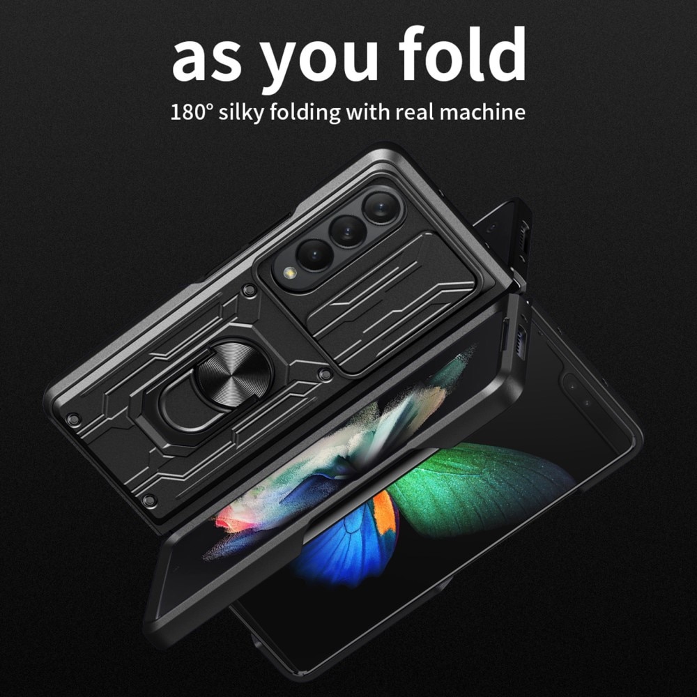 Coque Hybride Ring avec Protège Caméra Samsung Galaxy Z Fold 4 Noir