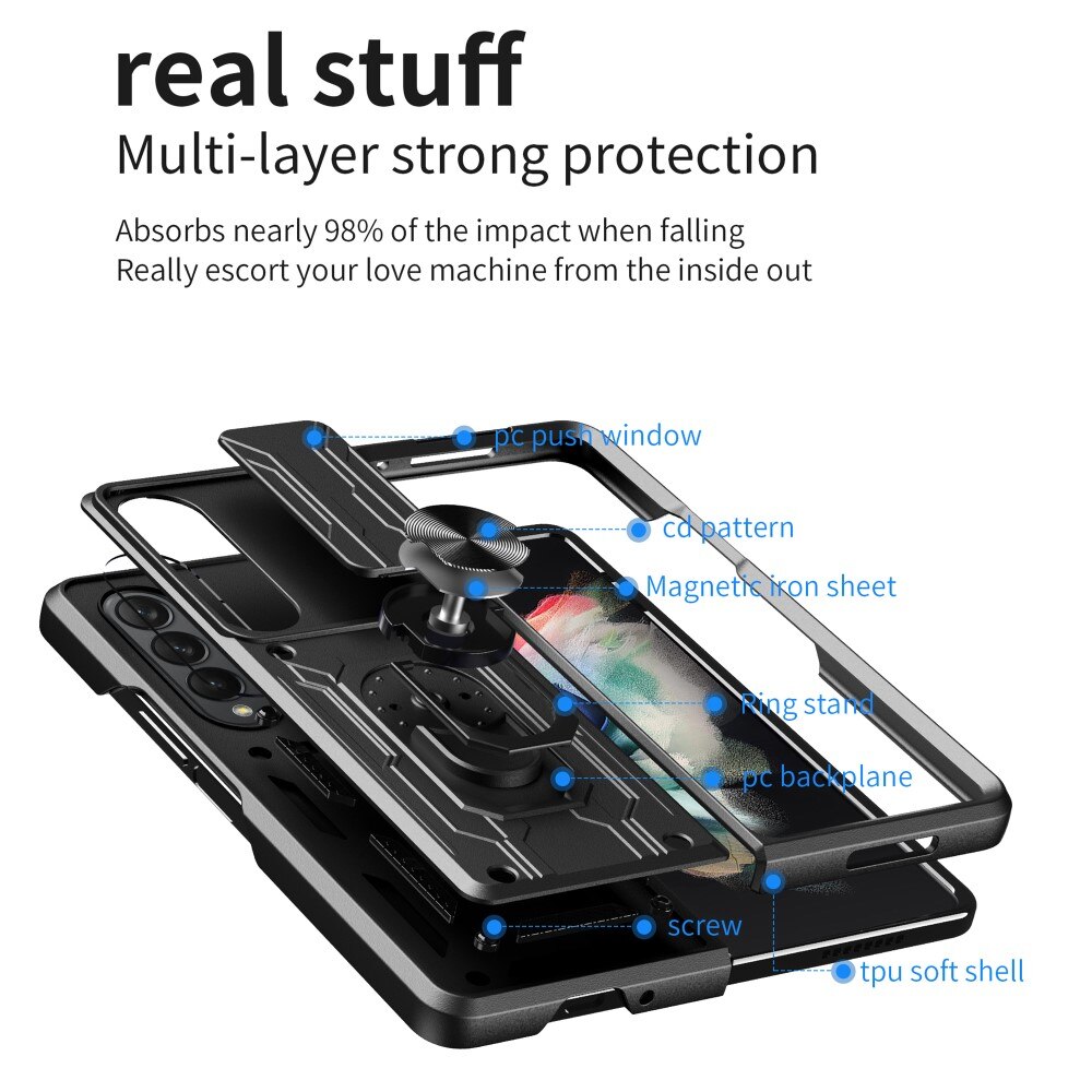 Coque Hybride Ring avec Protège Caméra Samsung Galaxy Z Fold 4 Noir