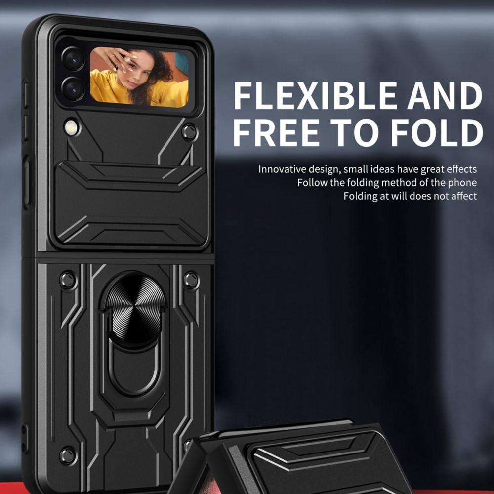 Coque Hybride Ring avec Protège Caméra Samsung Galaxy Z Flip 4 Noir