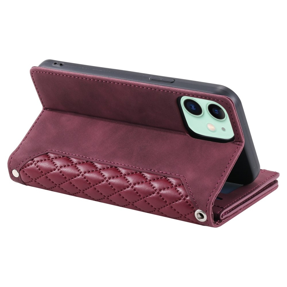 Étui portefeuille matelassée pour iPhone 11, rouge