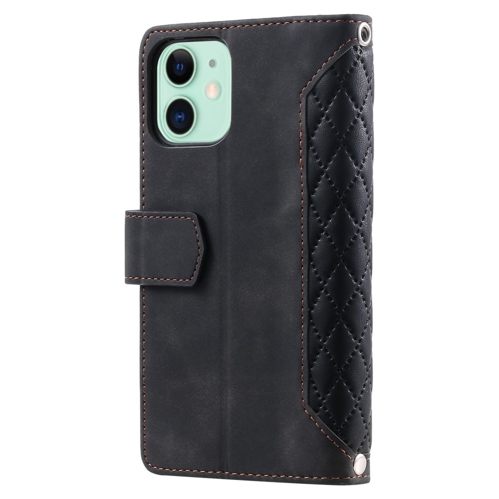 Étui portefeuille matelassée pour iPhone 11, noir