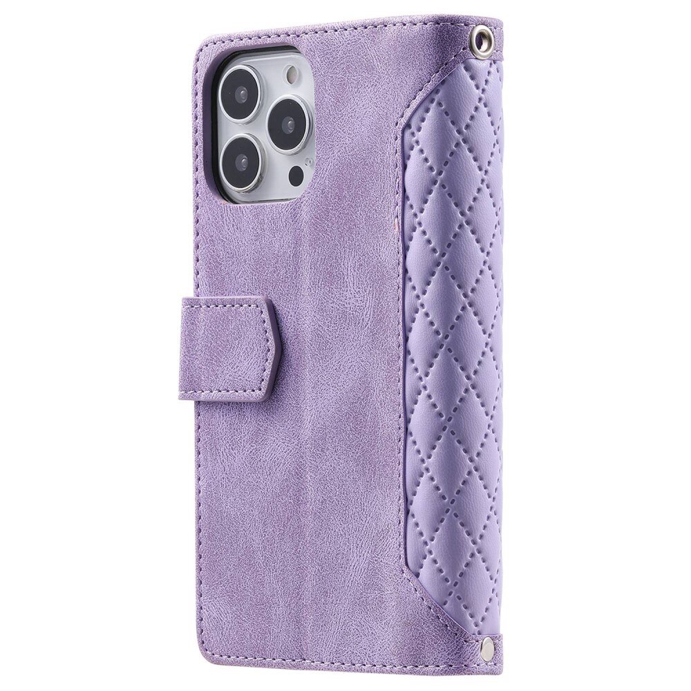 Étui portefeuille matelassée pour iPhone 13 Pro, violet