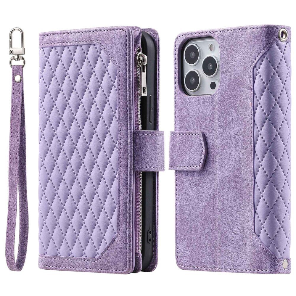 Étui portefeuille matelassée pour iPhone 13 Pro, violet