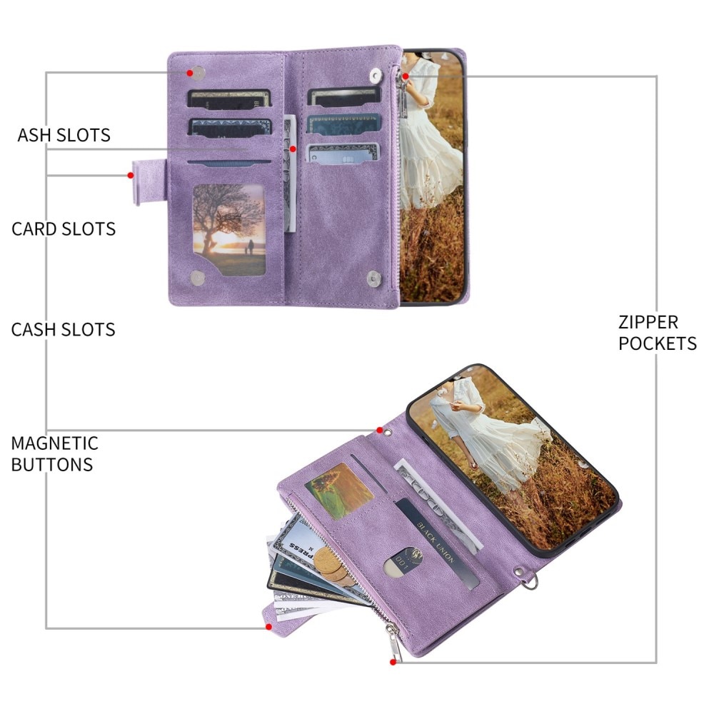 Étui portefeuille matelassée pour iPhone 13 Pro, violet
