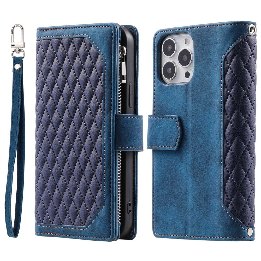 Étui portefeuille matelassée pour iPhone 13 Pro, bleu
